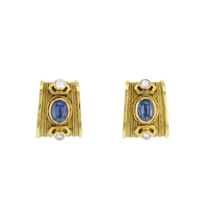 Vintage  earrings in yellow gold, diamond and sapphire - 00pp