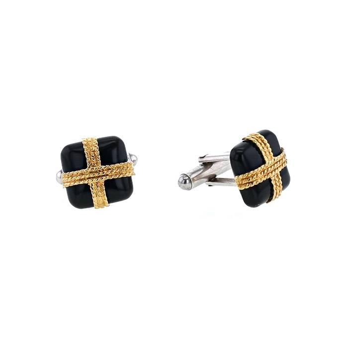 Tiffany & Co pair of cufflinks in yellow gold, silver and onyx