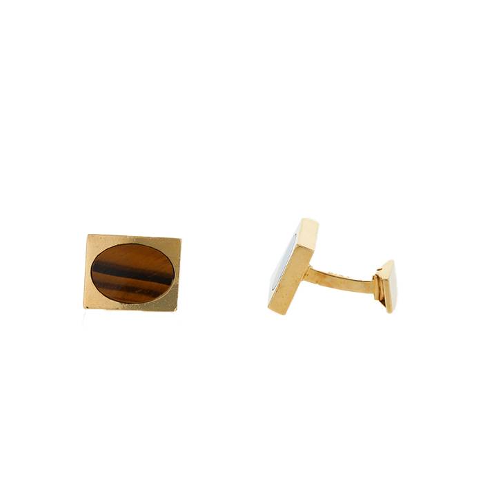 Fred  pair of cufflinks in yellow gold and tiger eye stone - 00pp