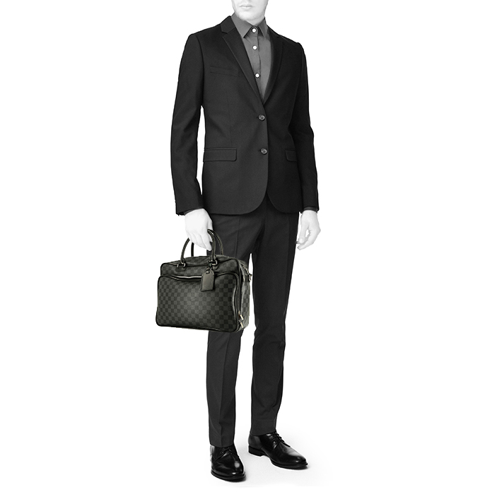 Porte-documents Louis Vuitton   en toile damier graphite et cuir noir - Detail D2