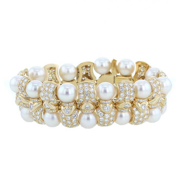 Bracelet Vintage en or jaune,  perles et diamants - 00pp