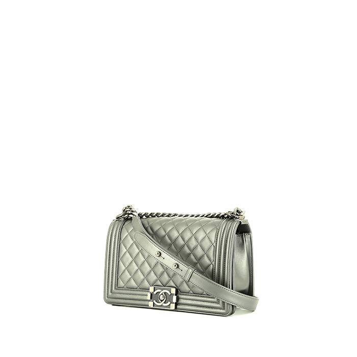Chanel Silver Quilted Lambskin Camellia Boy Bag Small Q6B4IL1IVH000  WGACA