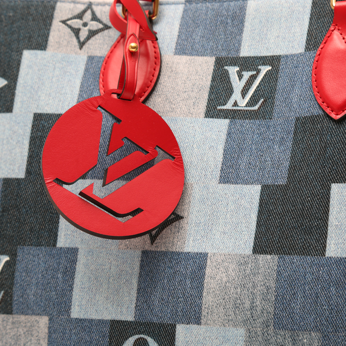 Sac cabas Louis Vuitton Onthego en toile damier bleu-jean - Detail D1