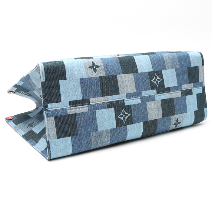 Sac cabas Louis Vuitton Onthego en toile damier bleu-jean - Detail D4