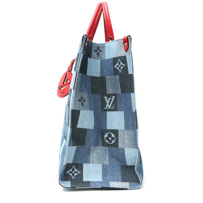 Sac cabas Louis Vuitton Onthego en toile damier bleu-jean - Detail D5