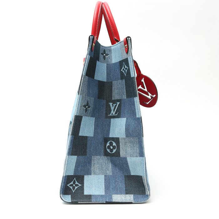 Sac cabas Louis Vuitton Onthego en toile damier bleu-jean - Detail D6