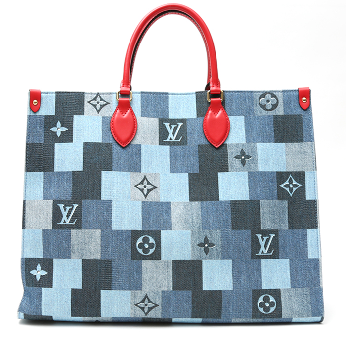Sac cabas Louis Vuitton Onthego en toile damier bleu-jean - Detail D7
