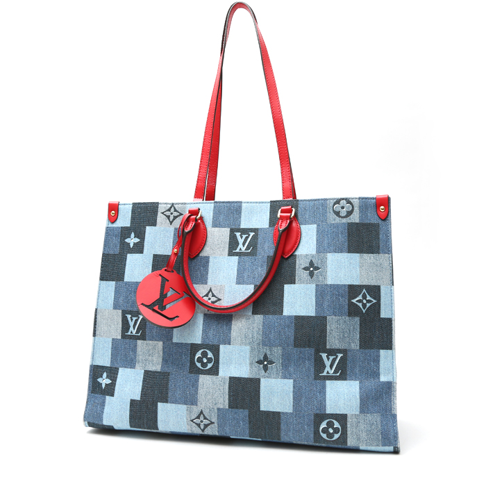 Sac cabas Louis Vuitton Onthego en toile damier bleu-jean - Detail D8