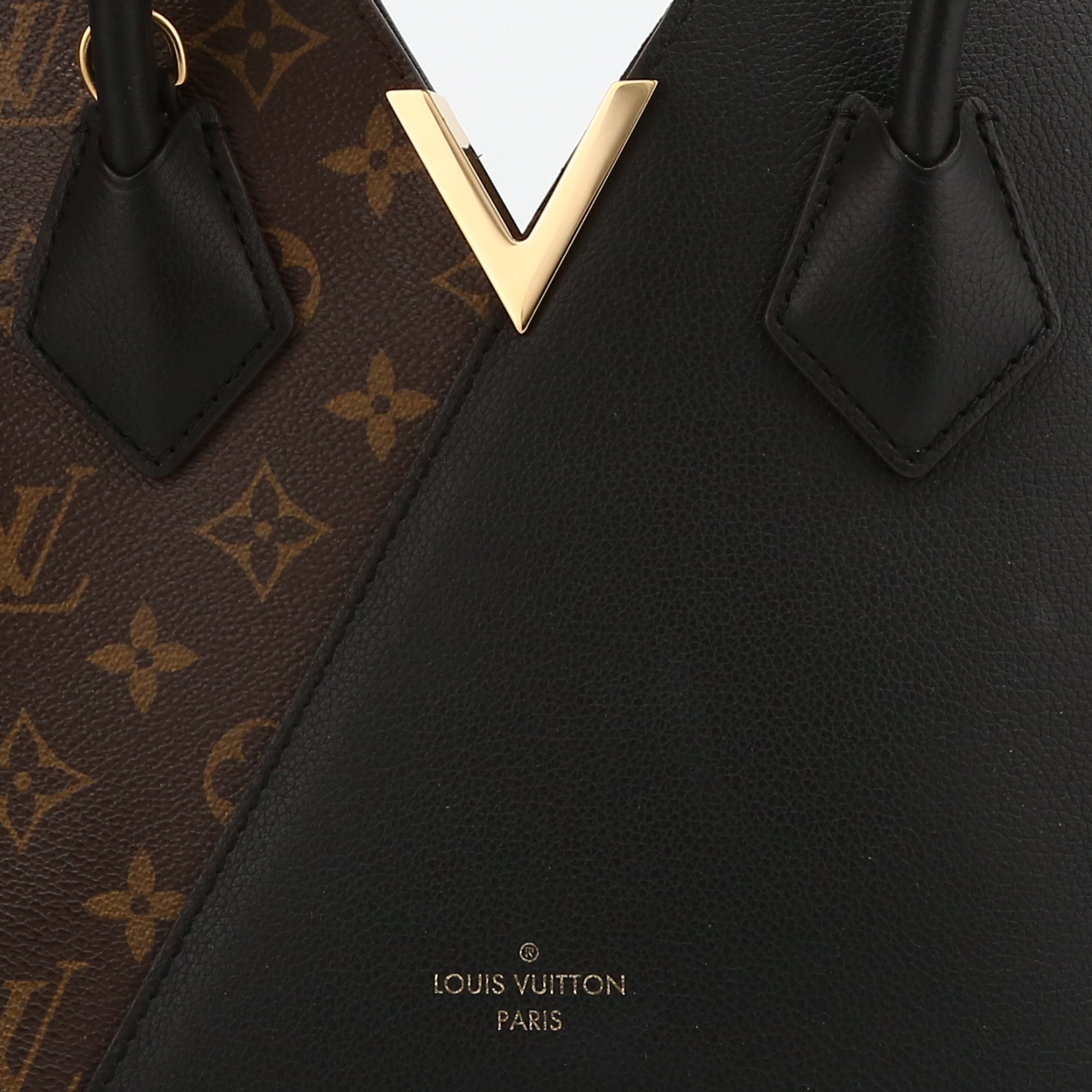 Borsa Louis Vuitton  Kimono in tela monogram marrone e pelle nera - Detail D1