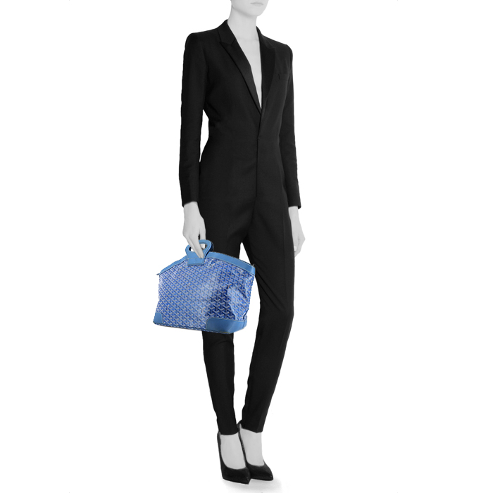 Bolso de mano Goyard  Béluga en tela Goyardine azul y cuero azul - Detail D1