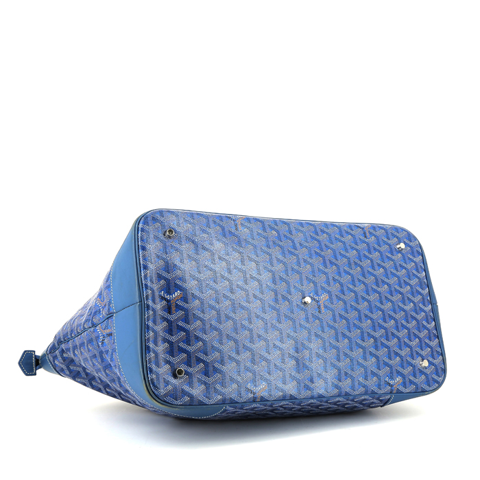 Bolso de mano Goyard  Béluga en tela Goyardine azul y cuero azul - Detail D4
