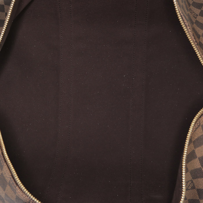 Bolsa de viaje Louis Vuitton  Keepall 50 en lona a cuadros ébano y cuero marrón - Detail D2