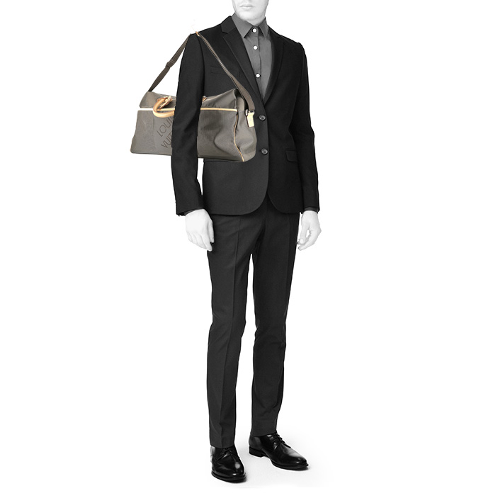 Borsa da viaggio Louis Vuitton  Geant Albatros in tela siglata marrone e pelle naturale - Detail D2