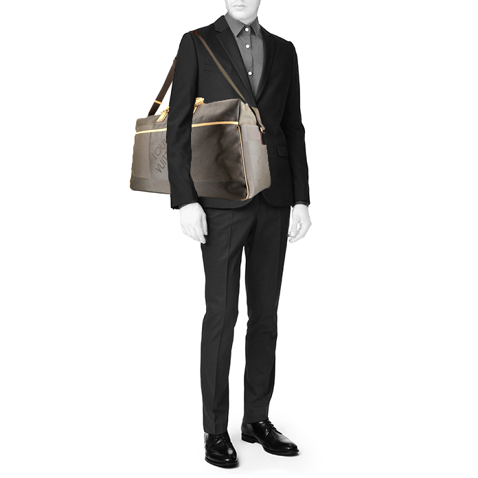 Sac de voyage Louis Vuitton  Geant Albatros en toile siglée marron et cuir naturel - Detail D1