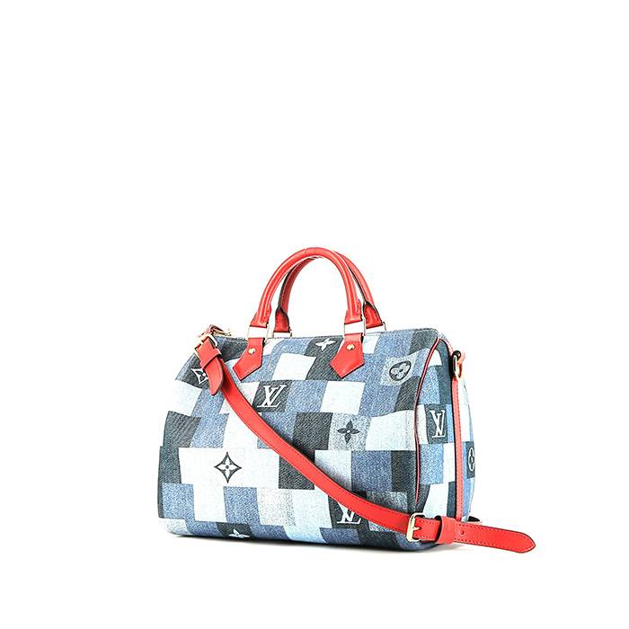 Louis Vuitton  Speedy 30 shoulder bag  in blue denim canvas  and red leather - 00pp