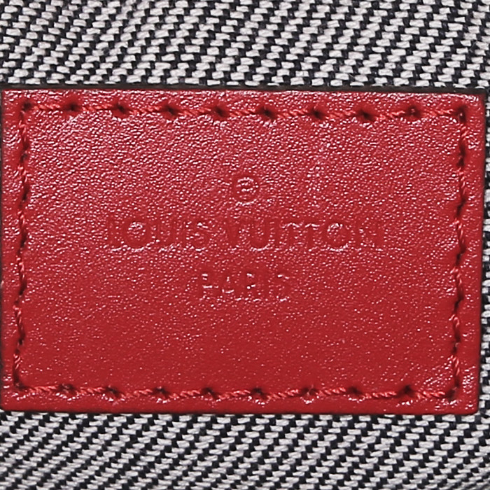 Borsa a tracolla Louis Vuitton  Speedy 30 in tela denim blu e pelle rossa - Detail D4