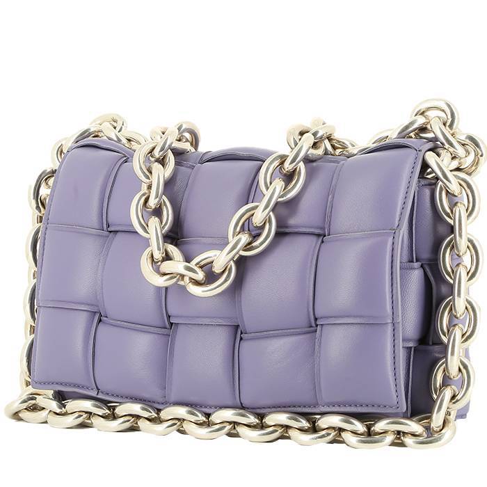 Bottega Veneta Chain Cassette Handbag in Purple Intrecciato Leather