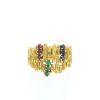 Vintage 1970's ring in yellow gold, ruby, sapphires and in emerald - 360 thumbnail