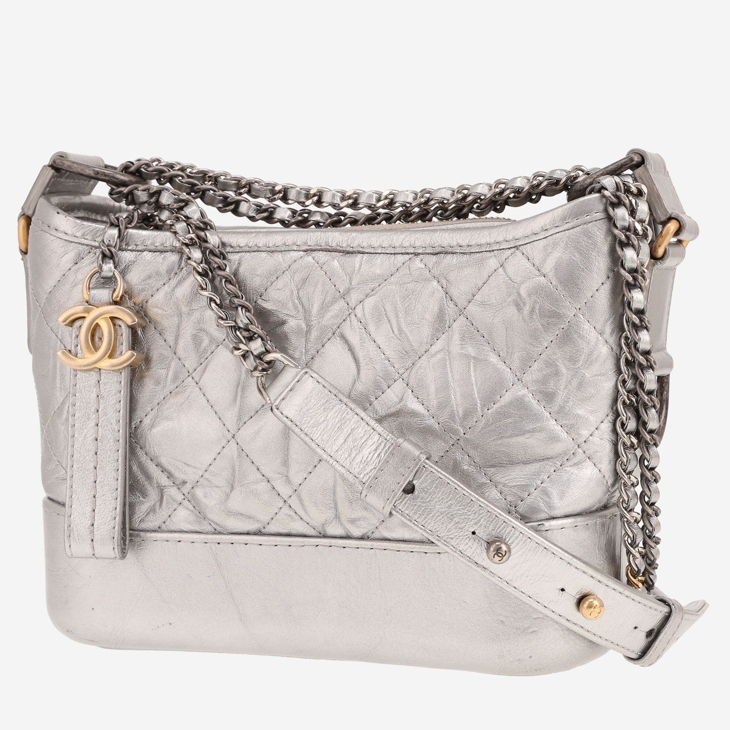 Chanel Gabrielle small model shoulder bag in silver quilted leather