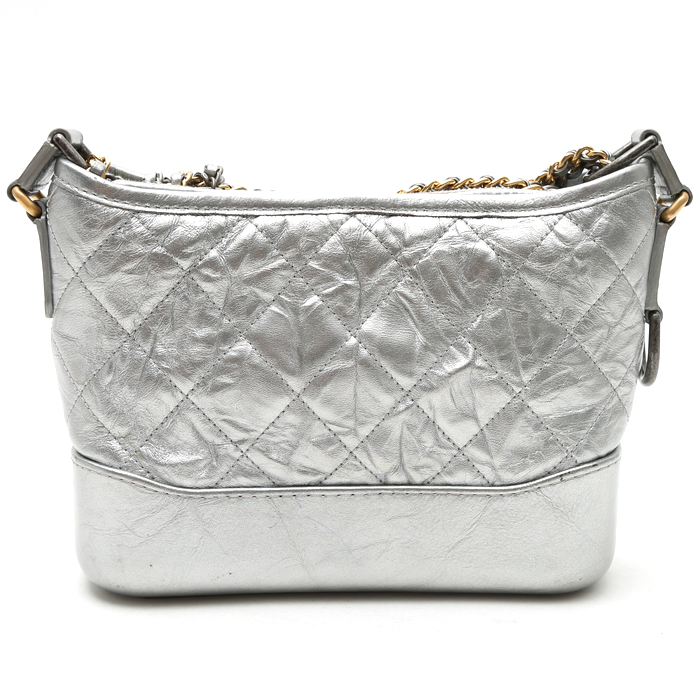 Chanel Gabrielle small model shoulder bag in silver quilted leather - Detail D8