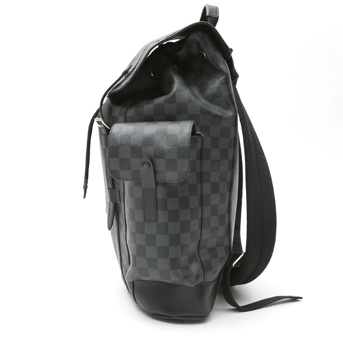 Louis Vuitton Christopher backpack in grey Graphite damier canvas and black leather - Detail D5
