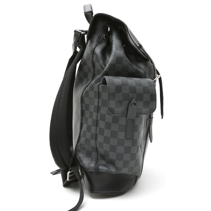 Louis Vuitton Christopher backpack in grey Graphite damier canvas and black leather - Detail D6