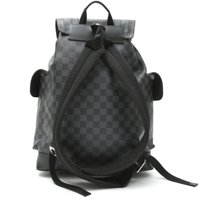 Sac à dos Louis Vuitton  Christopher en toile damier gris Graphite et cuir noir - Detail D7