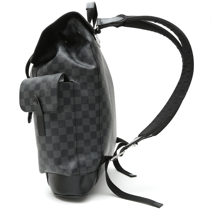 Louis Vuitton Christopher backpack in grey Graphite damier canvas and black leather - Detail D8