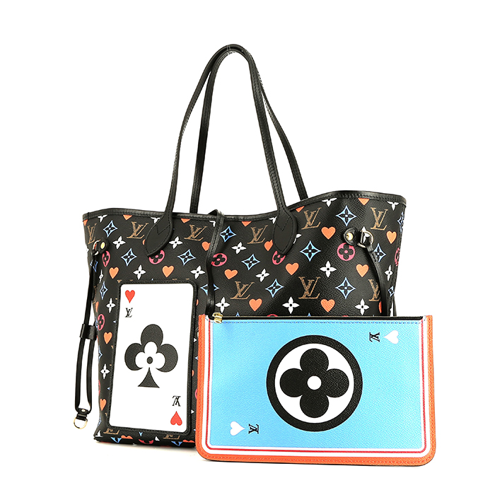 Shopping bag Louis Vuitton  Neverfull Editions Limitées modello medio  in tela monogram multicolore e nera e pelle nera - Detail D2