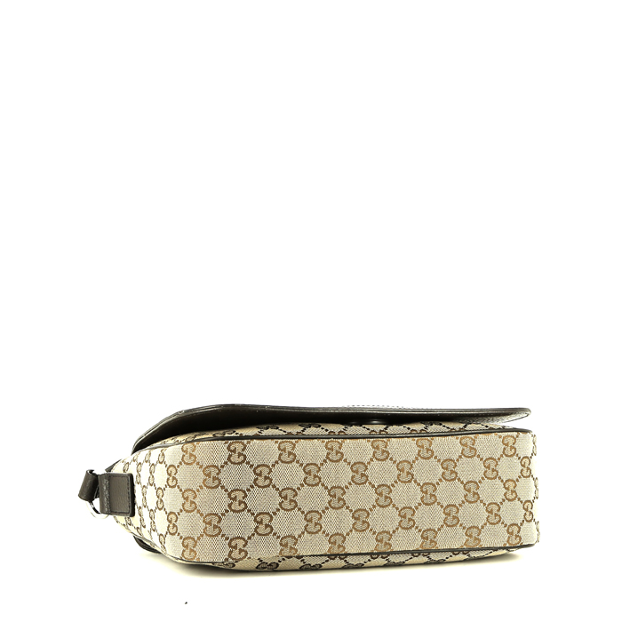 Borsa a tracolla Gucci Vintage in tela siglata beige e pelle marrone - Detail D4
