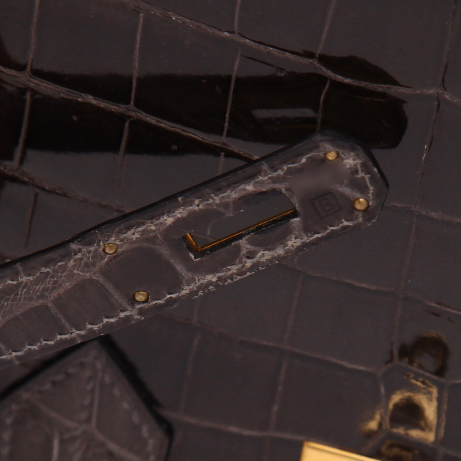 Bolso de mano Hermès  Birkin 35 cm en cocodrilo porosus Gris éléphant - Detail D4