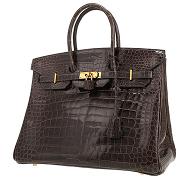 Sac à main Hermès  Birkin 35 cm en crocodile porosus Gris éléphant