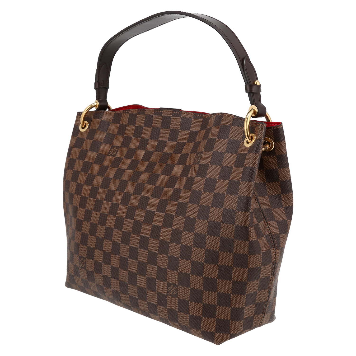 Bolso de mano Louis Vuitton  Graceful en lona a cuadros ébano y cuero marrón - Detail D5