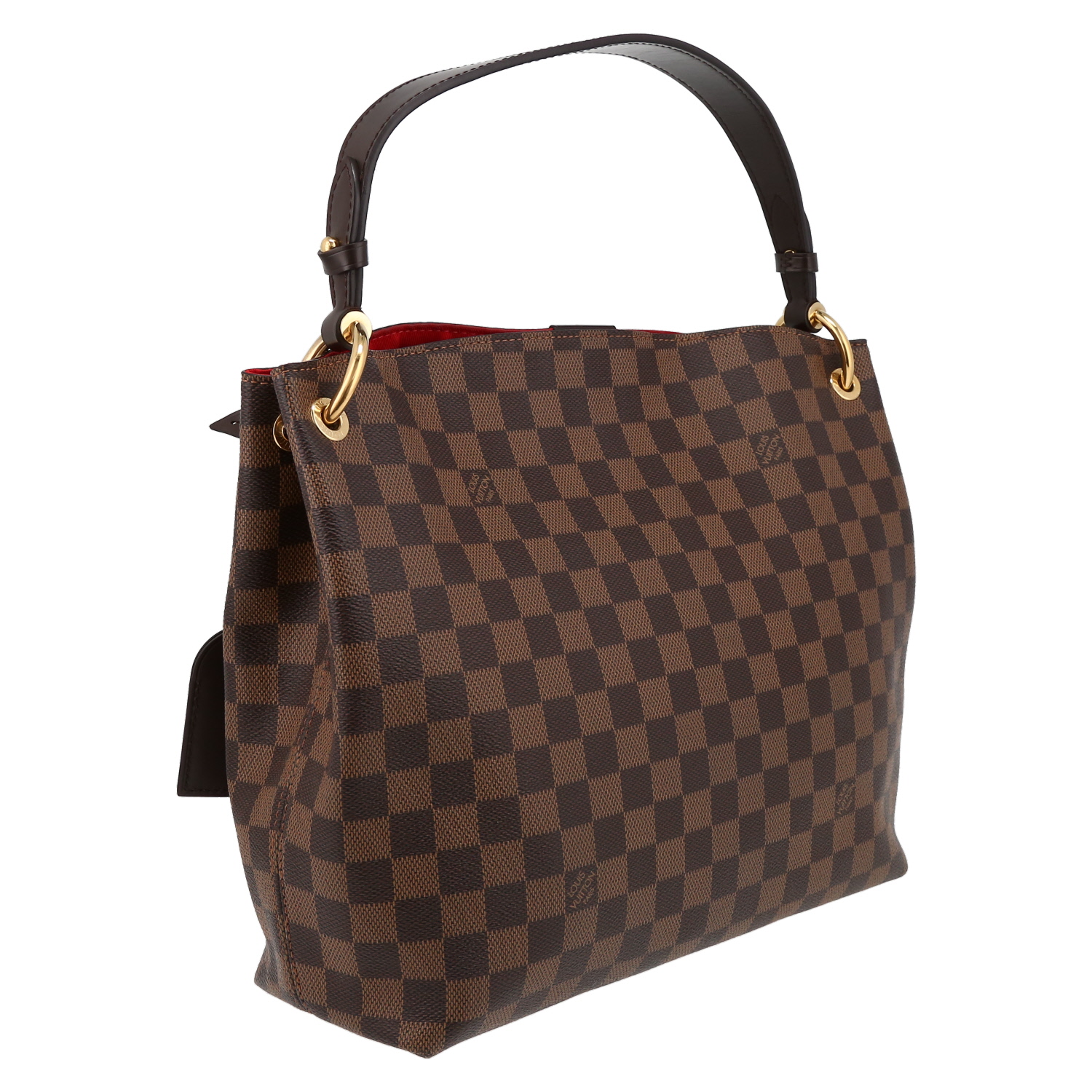 Bolso de mano Louis Vuitton  Graceful en lona a cuadros ébano y cuero marrón - Detail D6