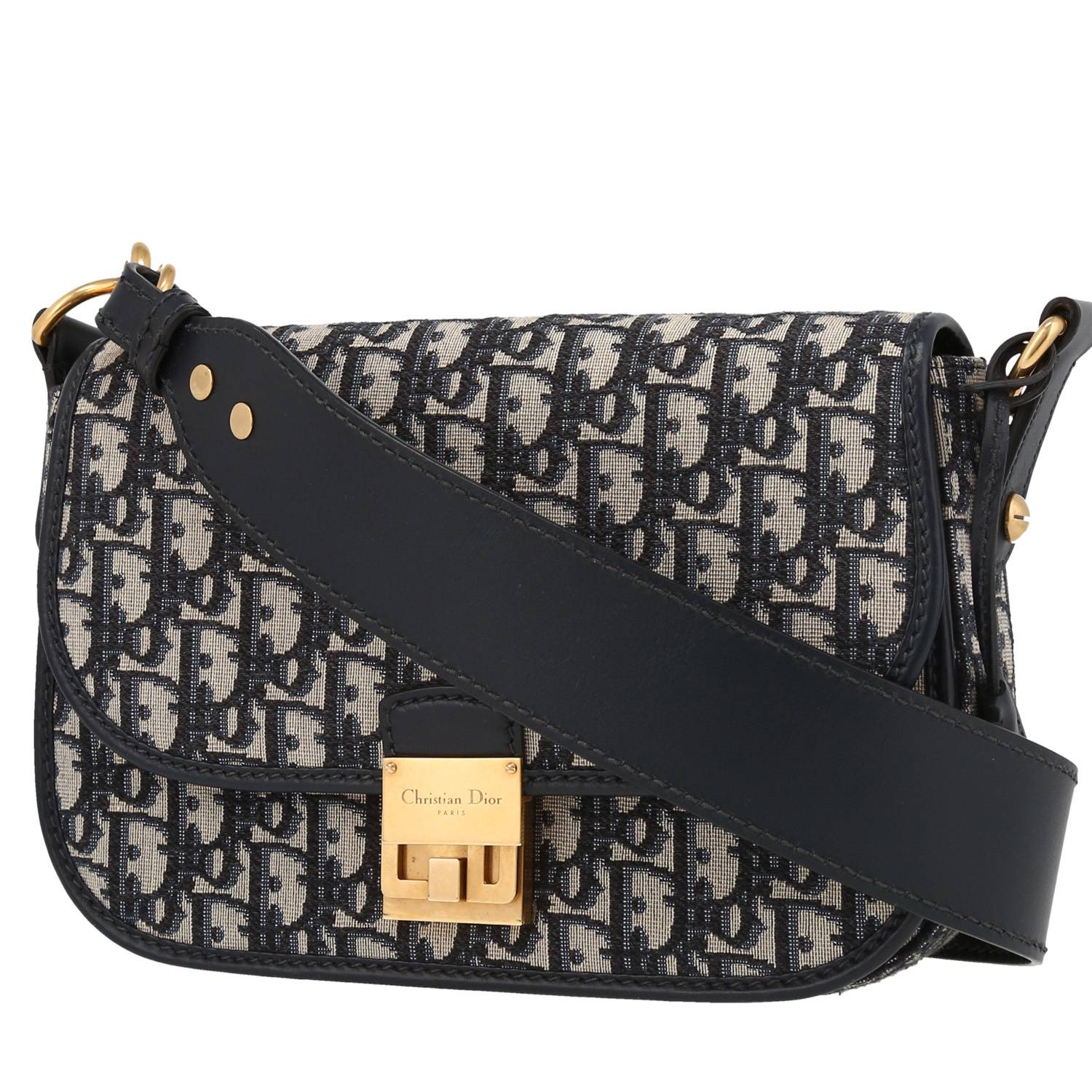 Dior Oblique shoulder bag monogram canvas Oblique and blue leather
