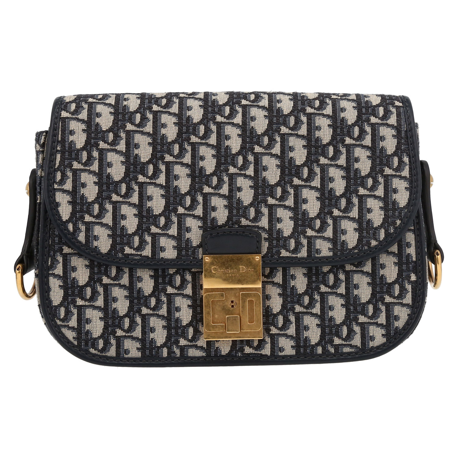 Sac bandoulière Dior  Oblique en toile monogram Oblique et cuir bleu - Detail D2