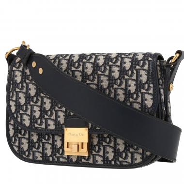 Sac bandoulière Dior  Oblique en toile monogram Oblique et cuir bleu