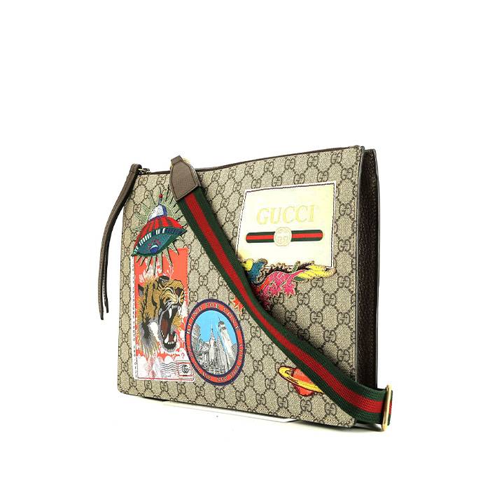 Gucci   shoulder bag  in beige logo canvas  and brown leather - 00pp