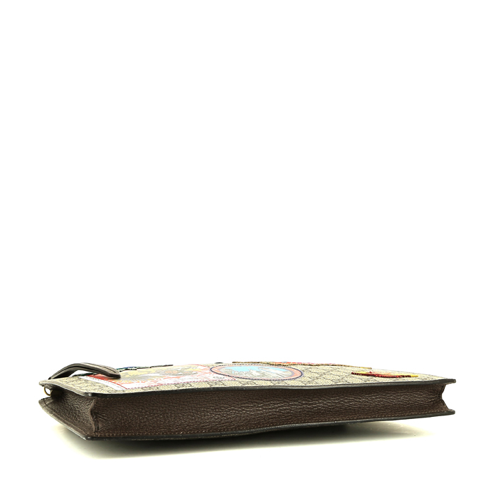 Borsa a tracolla Gucci   in tessuto siglato beige e pelle marrone - Detail D4