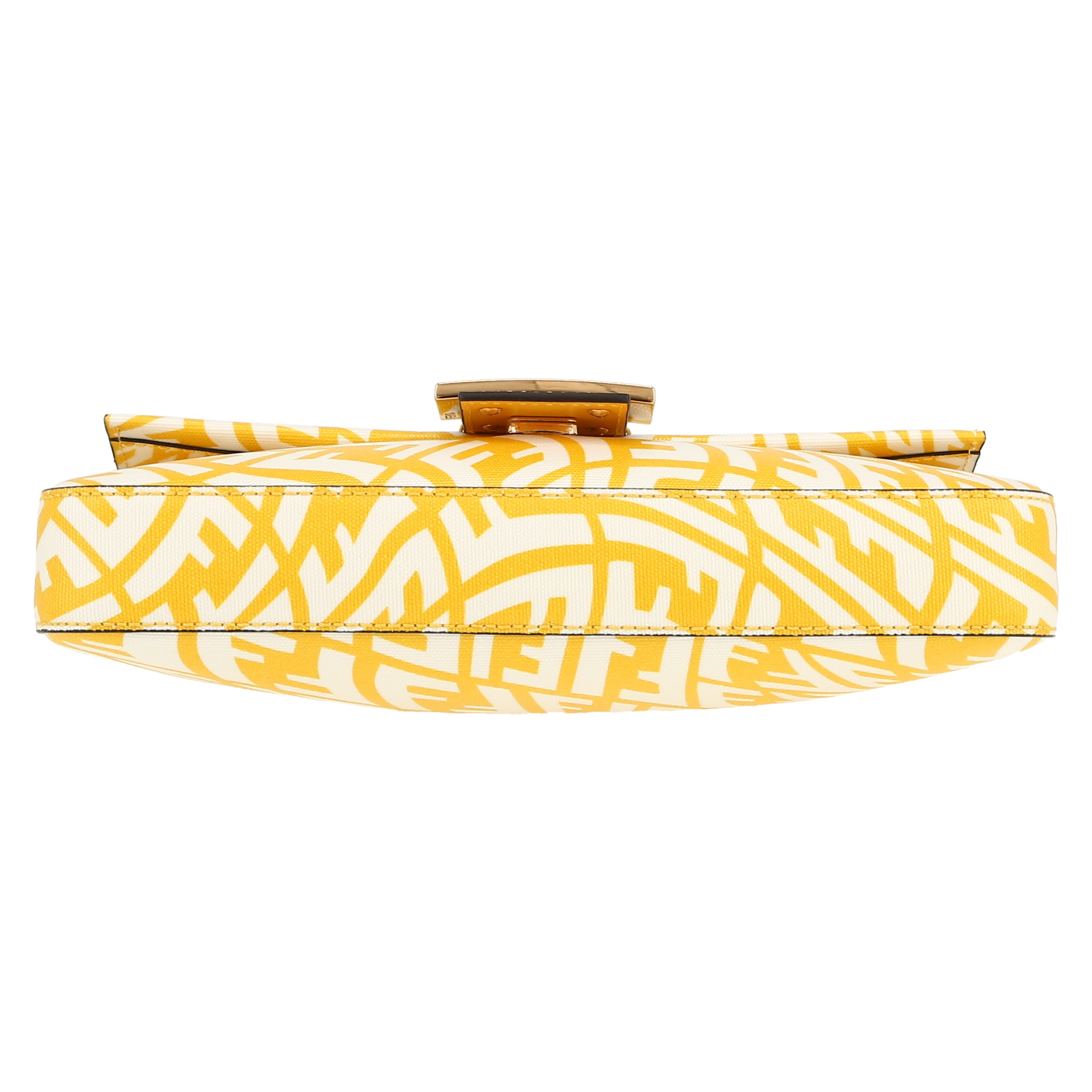 Bolso de mano Fendi  Baguette en lona blanca y amarilla y cuero amarillo - Detail D1