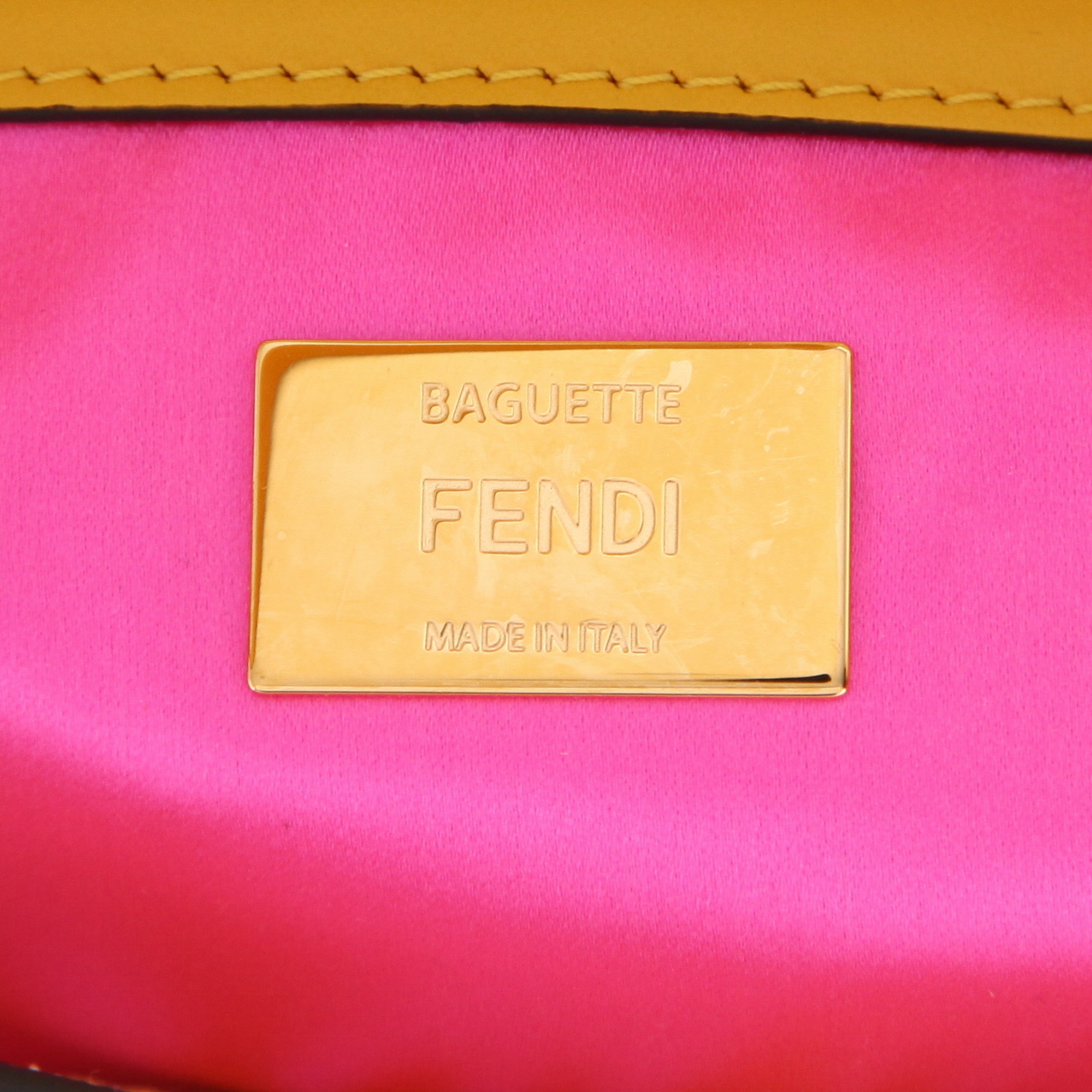 Borsa Fendi  Baguette in tela bianca e gialla e pelle gialla - Detail D2