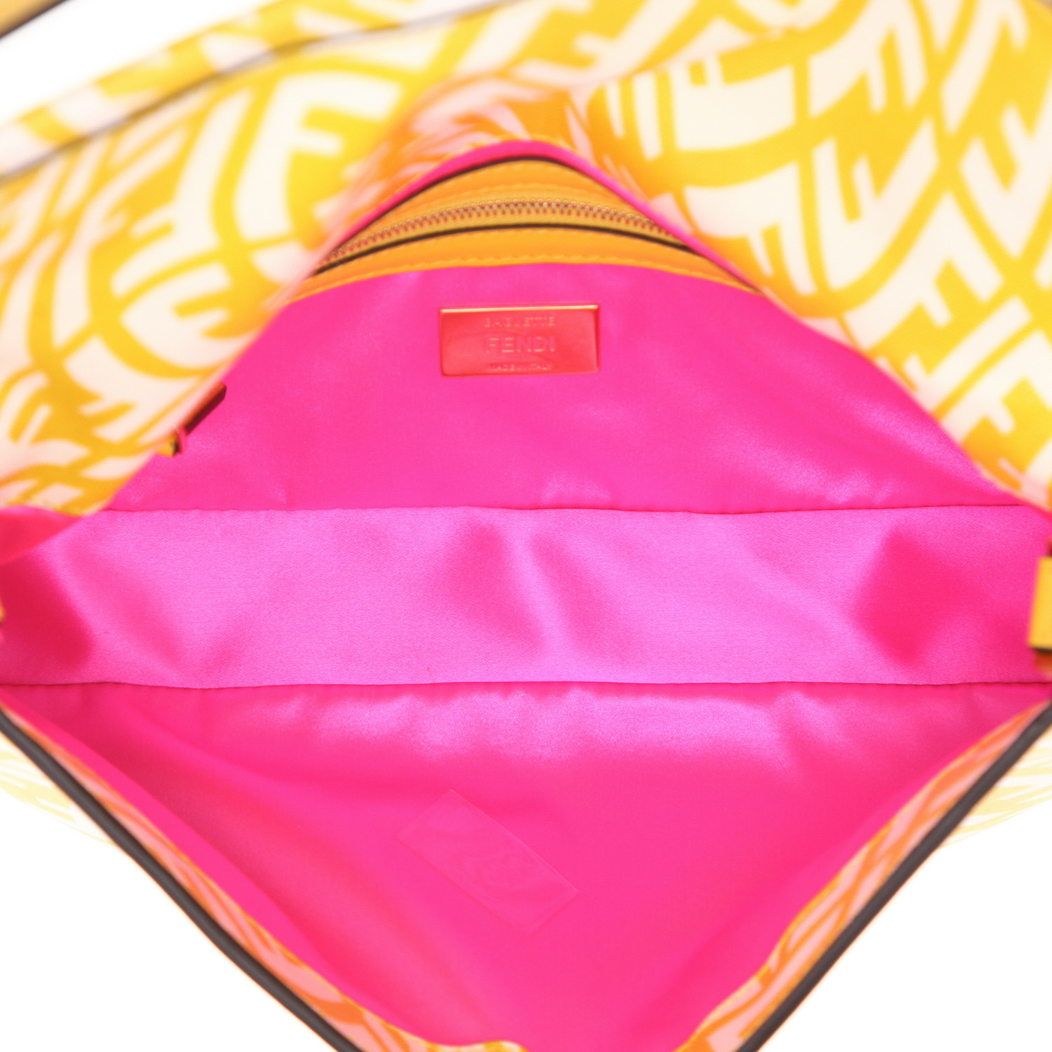 Borsa Fendi  Baguette in tela bianca e gialla e pelle gialla - Detail D3