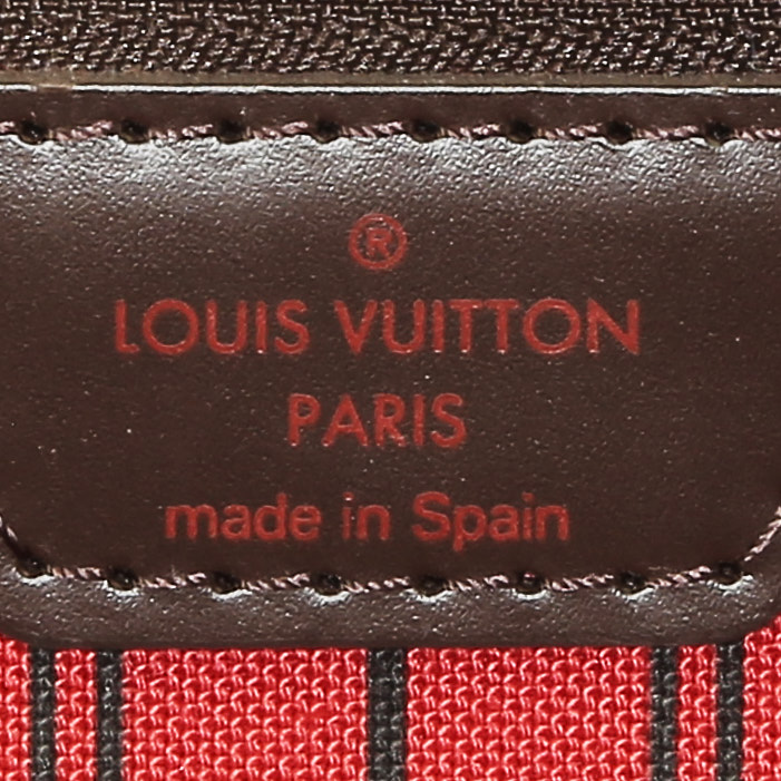 Louis Vuitton  Neverfull medium model  shopping bag  in ebene damier canvas  and brown leather - Detail D3