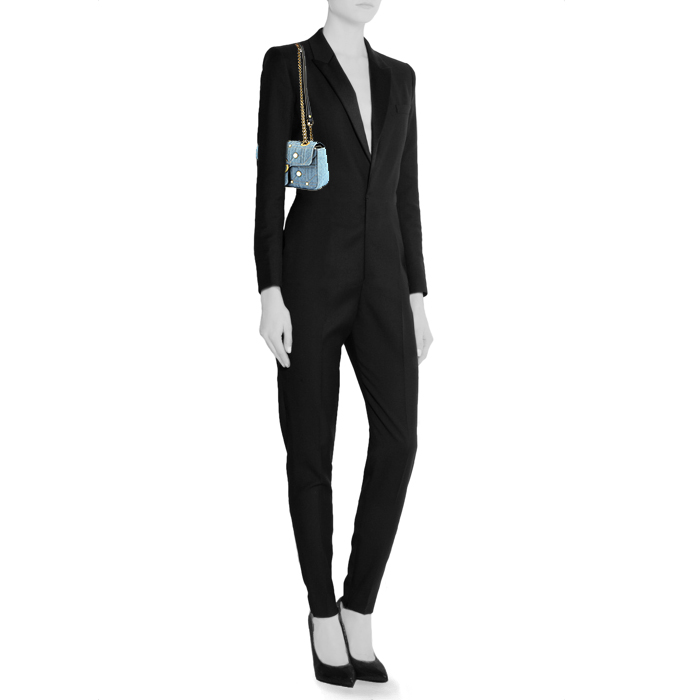 Bolso bandolera Gucci  GG Marmont modelo pequeño  en denim azul - Detail D1