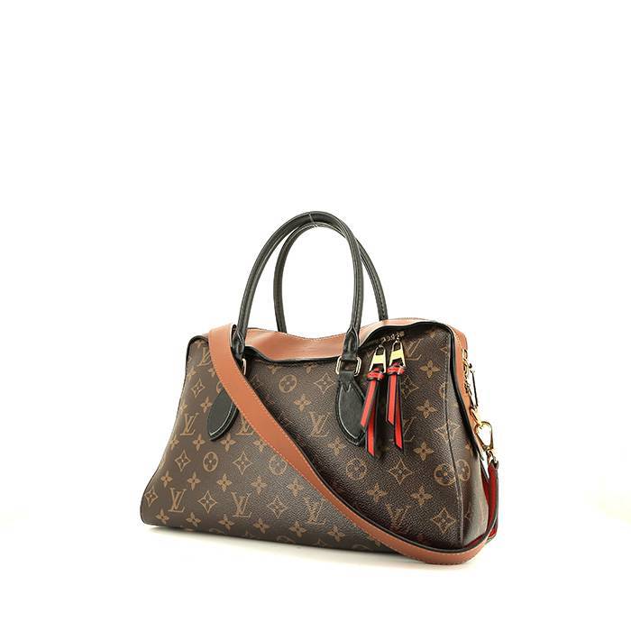 Louis Vuitton   handbag  in brown and black leather  and brown monogram canvas - 00pp