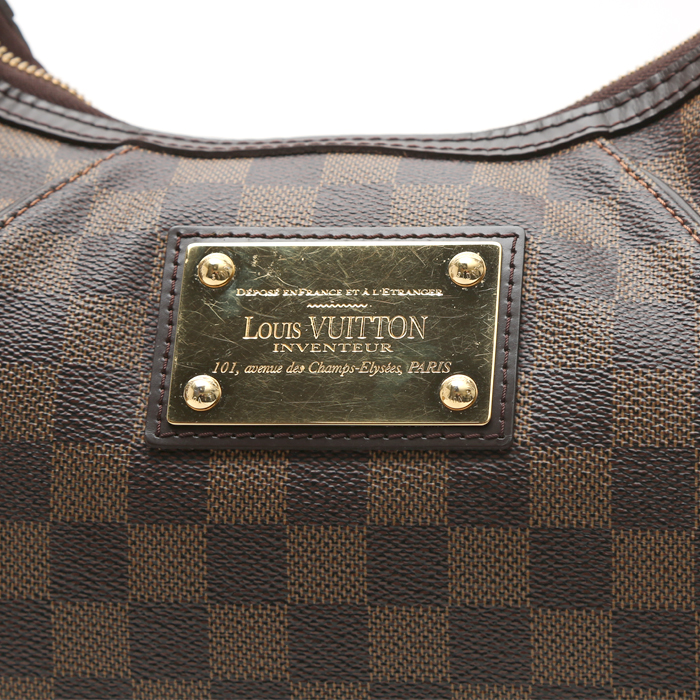 Borsa da spalla o a mano Louis Vuitton  Thames in tela a scacchi ebana e pelle lucida marrone - Detail D1