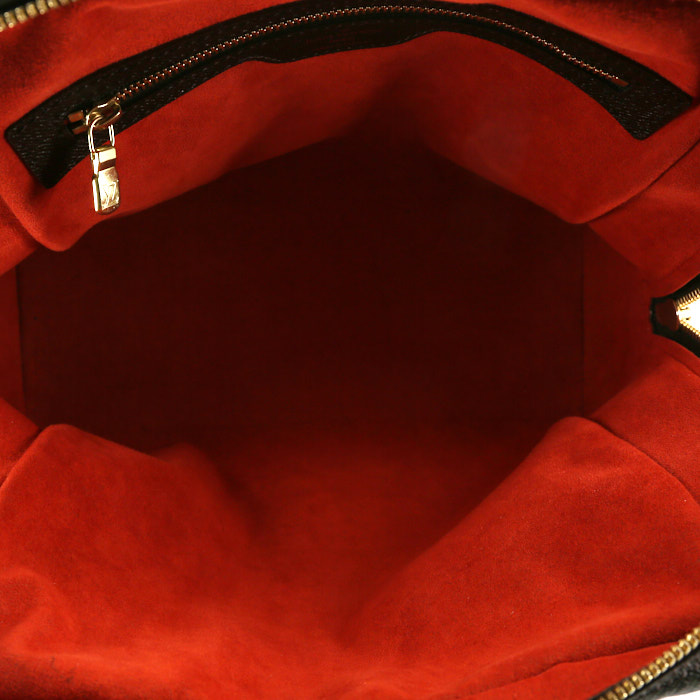 Sac à main Louis Vuitton  Brera en toile damier ébène et cuir marron - Detail D2