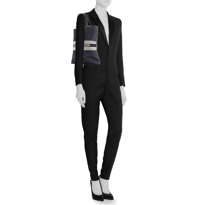 Shopping bag Dior   in tela denim blu e bianca - Detail D1