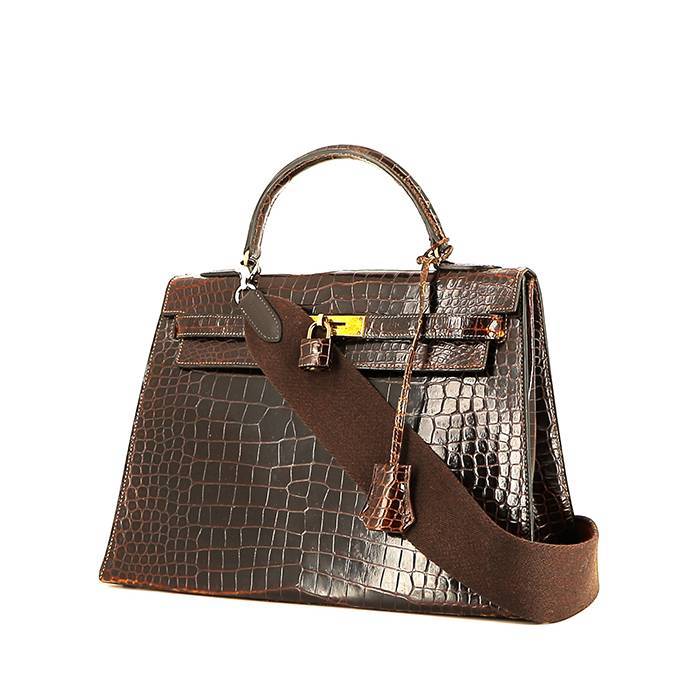 Hermès  Kelly 32 cm handbag  in brown crocodile - 00pp