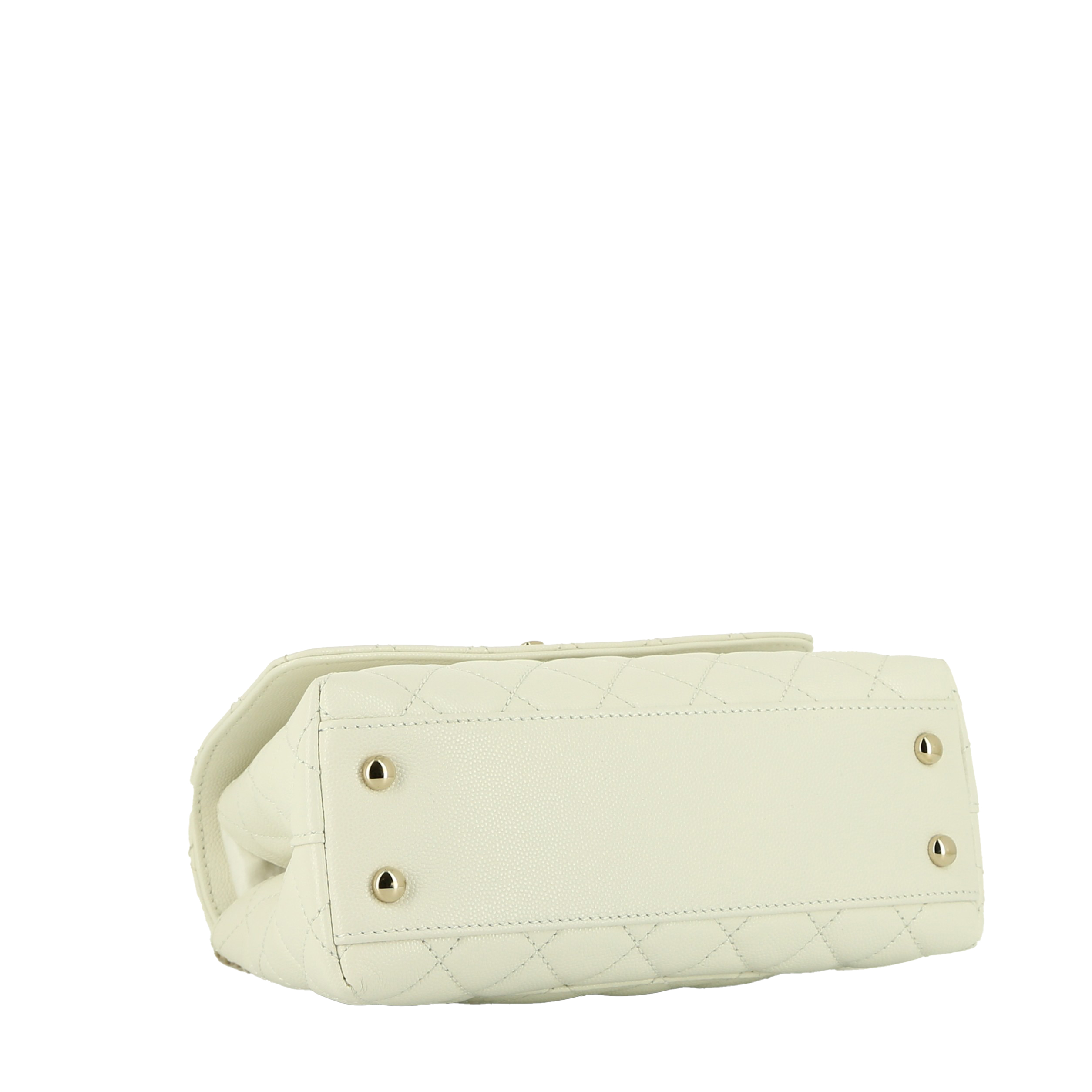 Bolso bandolera Chanel  Coco Handle mini  en cuero granulado acolchado blanco - Detail D5